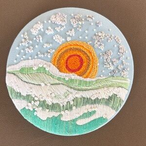 Vibrant Orange Sun Embroidered Art Piece